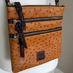 Dooney & Bourke Vintage Ostrich Crossbody Bag Purse Caramel Leather Zip